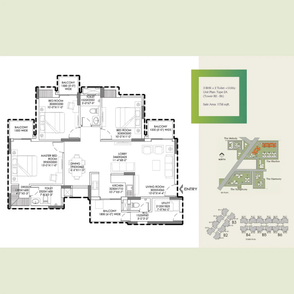 3 BHK with Servant Quarter Floor Plan
